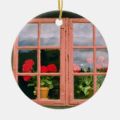 伝統的のの窓のすみれ色のゼラニウムHo セラミックオーナメント (正面)