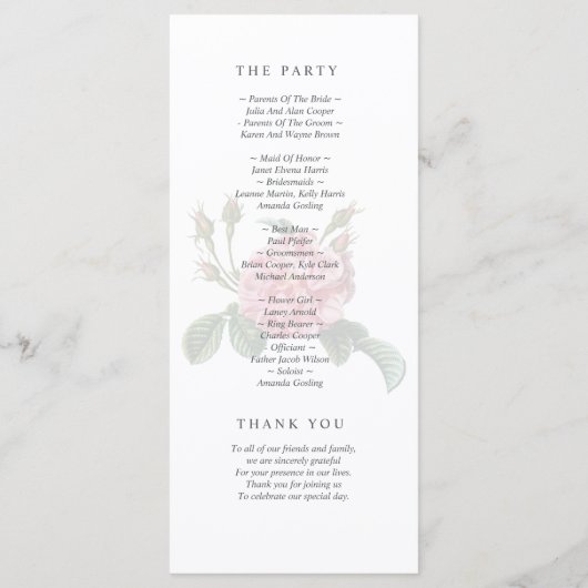 伝統的ばら色の結婚式を選抜して下さい プログラム (裏面)