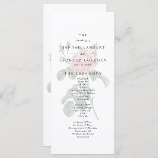 伝統的ばら色の結婚式を選抜して下さい プログラム (正面/裏面)