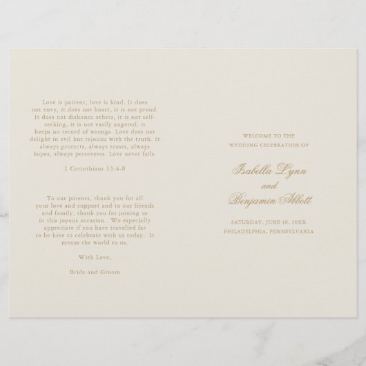 伝統的アイボリーエレガフォーマルントウェディングプログラム (正面)