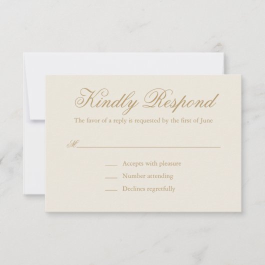 伝統的アイボリーエレガフォーマルントウェディング 出欠カード (正面)