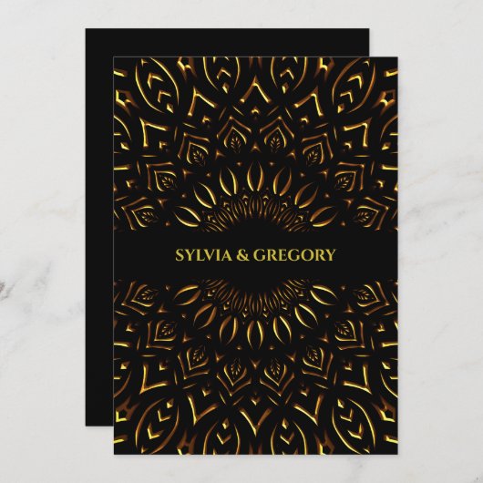 伝統的アールデコエレガント民族結婚贅沢 セーブザデート (正面/裏面)