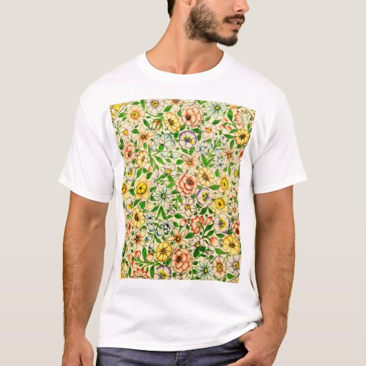 伝統的インディアン春フローラデザイン Tシャツ (正面)