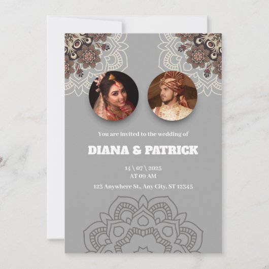 伝統的インディアン結婚式招待状イングレーグラード 招待状 (正面)
