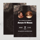 伝統的インディアン結婚式招待状イン黒 招待状 (正面/裏面)