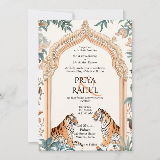 伝統的エレガントヴィンテージトラインディアン結婚ズ 招待状