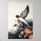 伝統的エレガント日本の飛んでいるツバメ ポスター (正面)