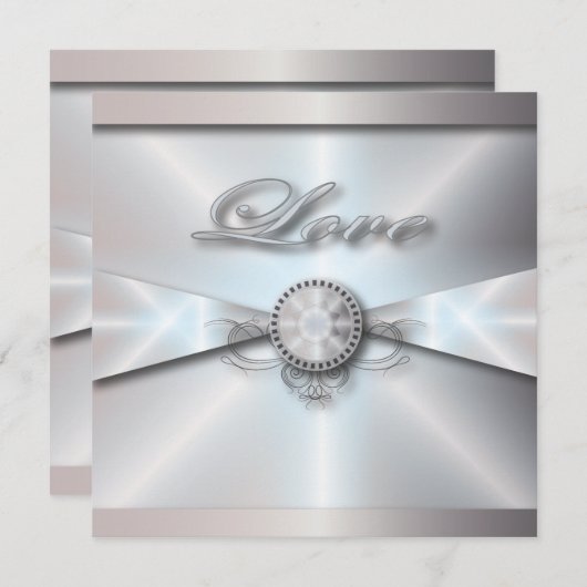 伝統的エレガント白結婚真珠 招待状 (正面/裏面)