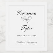 伝統的エレガント結婚シンプル白フォーマルの ワインラベル (シングルラベル)