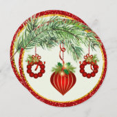 伝統的オーナメントラウンドクリスマスフラットカード シーズンカード (正面/裏面)