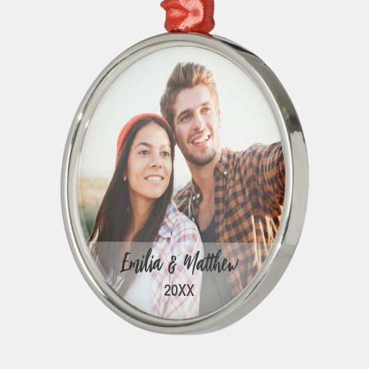 伝統的カスタム写真夫婦のクリスマス メタルオーナメント (左)