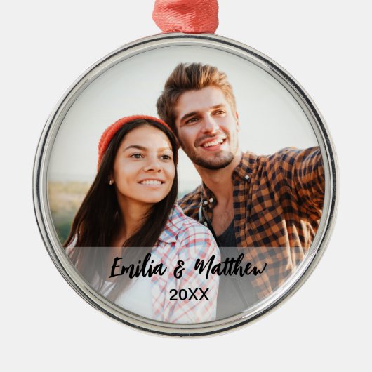 伝統的カスタム写真夫婦のクリスマス メタルオーナメント (正面)