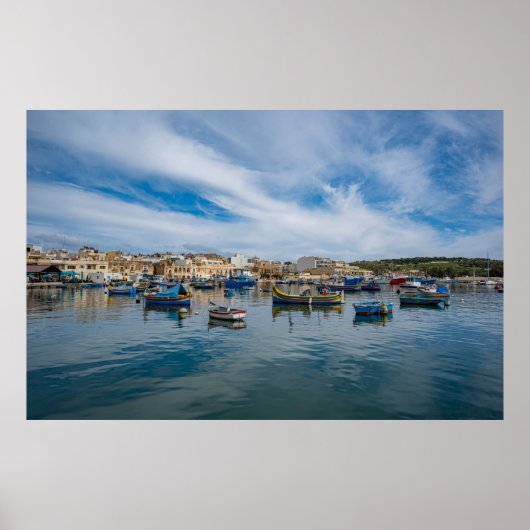 伝統的カラフル魚釣り船 ポスター (正面)