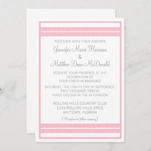 伝統的クラシックストライプ結婚式招待状 招待状 (正面/裏面)