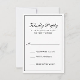 伝統的クラシック白黒フォーマル結婚ズ 出欠カード