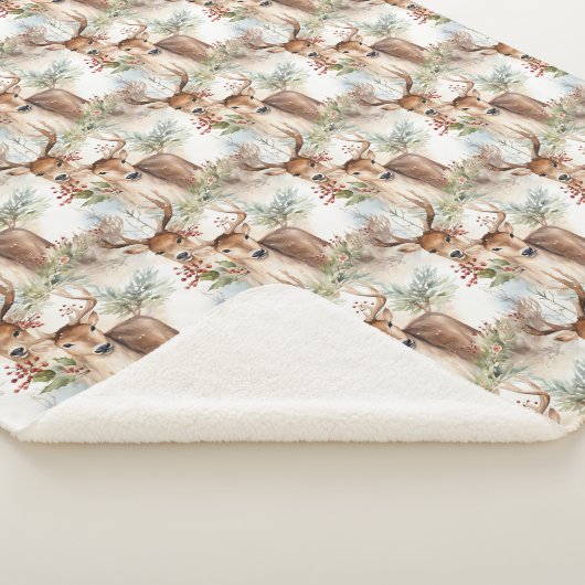 伝統的クリスマスのトナカイの赤いホリーベリー シェルパブランケット (3/4)