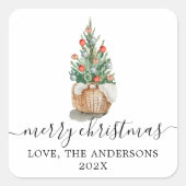 伝統的クリスマスの木メリークリスマス スクエアシール (正面)