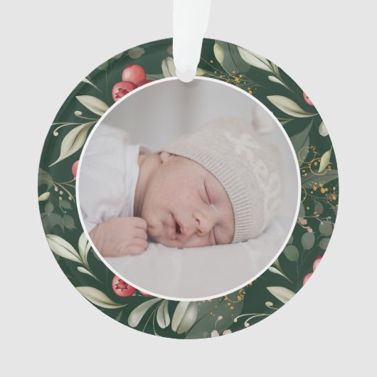 伝統的クリスマスの緑の果実の写真 オーナメント (正面)