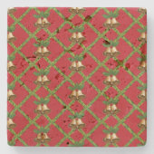 伝統的クリスマスの赤と緑の鈴 ストーンコースター (正面)