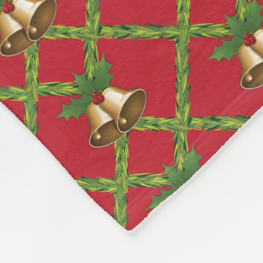 伝統的クリスマスの赤と緑の鈴 フリースブランケット (角)