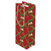 伝統的クリスマスの赤と緑の鈴 ワインギフトバッグ (正面アングル)