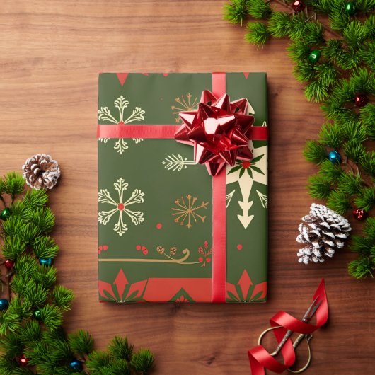 伝統的クリスマスの雪片パターン ラッピングペーパー (クリスマスギフト)