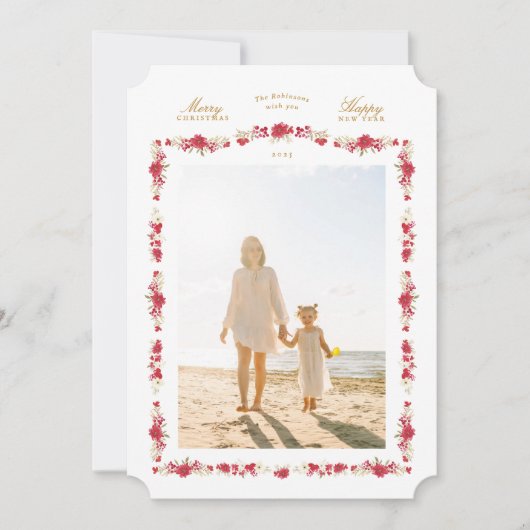 伝統的クリスマスエレガントフローラ植物学 シーズンカード (正面)