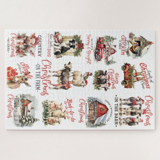 伝統的クリスマスオンザファームホリデー引用文 ジグソーパズル (横)