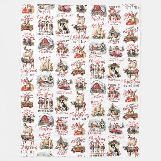 伝統的クリスマスオンザファームホリデー引用文 フリースブランケット (正面)