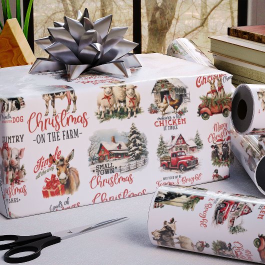 伝統的クリスマスオンザファームホリデー引用文 ラッピングペーパー