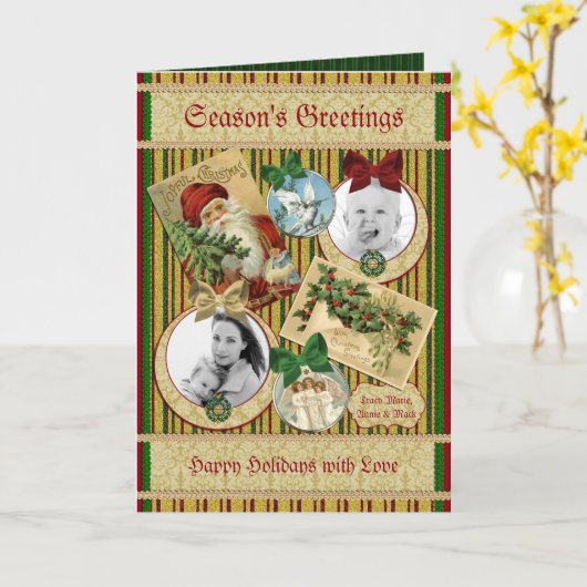 伝統的クリスマスクラシックの休日の写真フレーム カード (黄色い花)