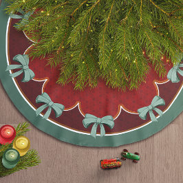 伝統的クリスマスグリーン弓（赤い円） ブラッシュドポリエステルツリースカート
