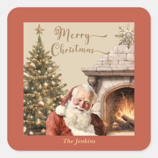 伝統的クリスマスサンタクロース名前をカスタムする スクエアシール (正面)
