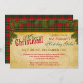 伝統的クリスマスタータンチェックプレイドホリデーパーティー 招待状 (正面/裏面)