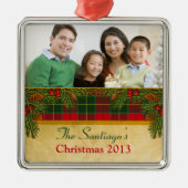 伝統的クリスマスタータンチェック格子赤緑クリスマス メタルオーナメント (正面)