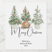 伝統的クリスマスツリーのグリーティングワインラベル ワインラベル (シングルラベル)