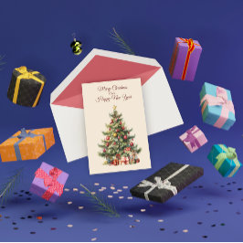 伝統的クリスマスツリーグリーティングカード サンキューカード