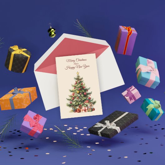 伝統的クリスマスツリーグリーティングカード サンキューカード