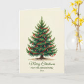 伝統的クリスマスツリーファミリーホリディグリーティング カード (黄色い花)