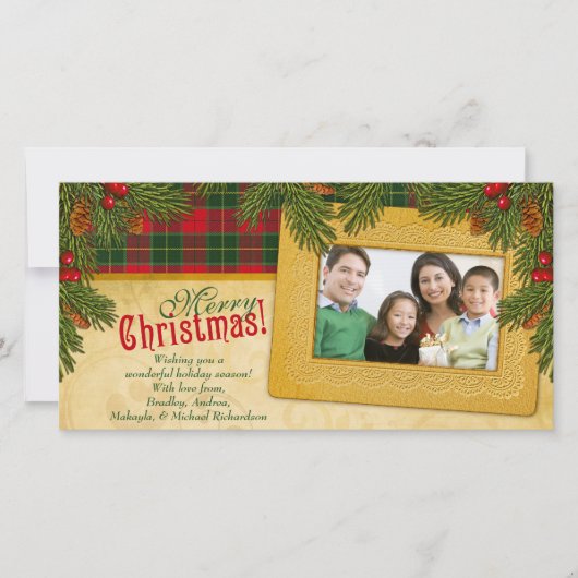 伝統的クリスマスプレッドファミリーフォトホリデー シーズンカード (正面)