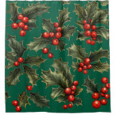 伝統的クリスマスホリー シャワーカーテン (正面)