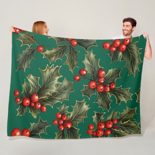 伝統的クリスマスホリー フリースブランケット (インサイチュ)