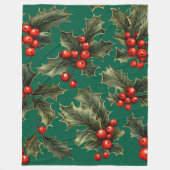 伝統的クリスマスホリー フリースブランケット (正面)