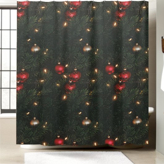 伝統的クリスマスボールデコシャワーカーテン シャワーカーテン