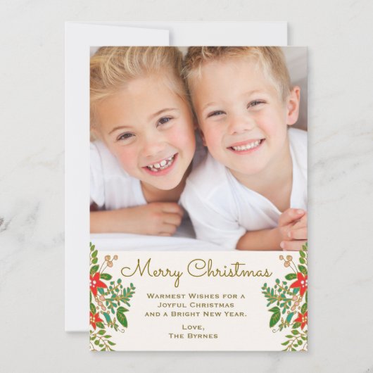 伝統的クリスマスリースワンフォト ノートカード (正面)