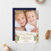 伝統的クリスマスリースワンフォト ノートカード (正面/裏面インサイチュ)
