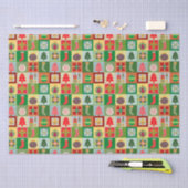 伝統的クリスマスレッド緑キルティングパターン 薄葉紙 (クラフト)