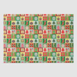 伝統的クリスマスレッド緑キルティングパターン 薄葉紙