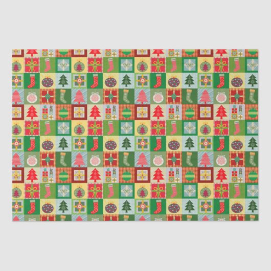 伝統的クリスマスレッド緑キルティングパターン 薄葉紙 (正面)