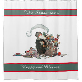 伝統的クリスマスヴィンテージオールドワールドサンタ シャワーカーテン